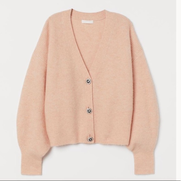 H&M sparkle button boxy cardigan light apricot women’s small v neck euc - Picture 1 of 9